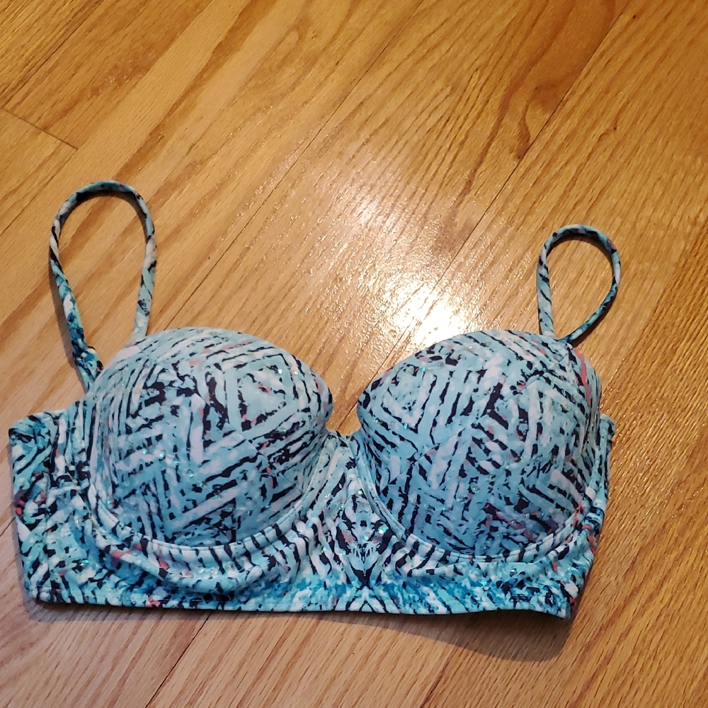 Padded Demi Bra Style Swim Top With Sparkle